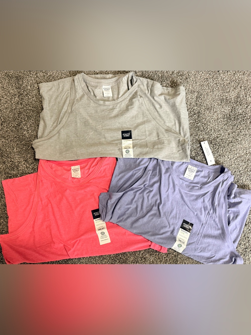 Athletic Works Tanks- Set of 3- Coral, Lavender & Light Gray